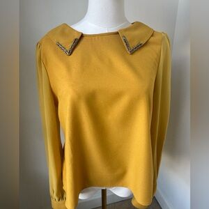 Altar'd State Mustard Embellished Collar Blouse | Size Medium